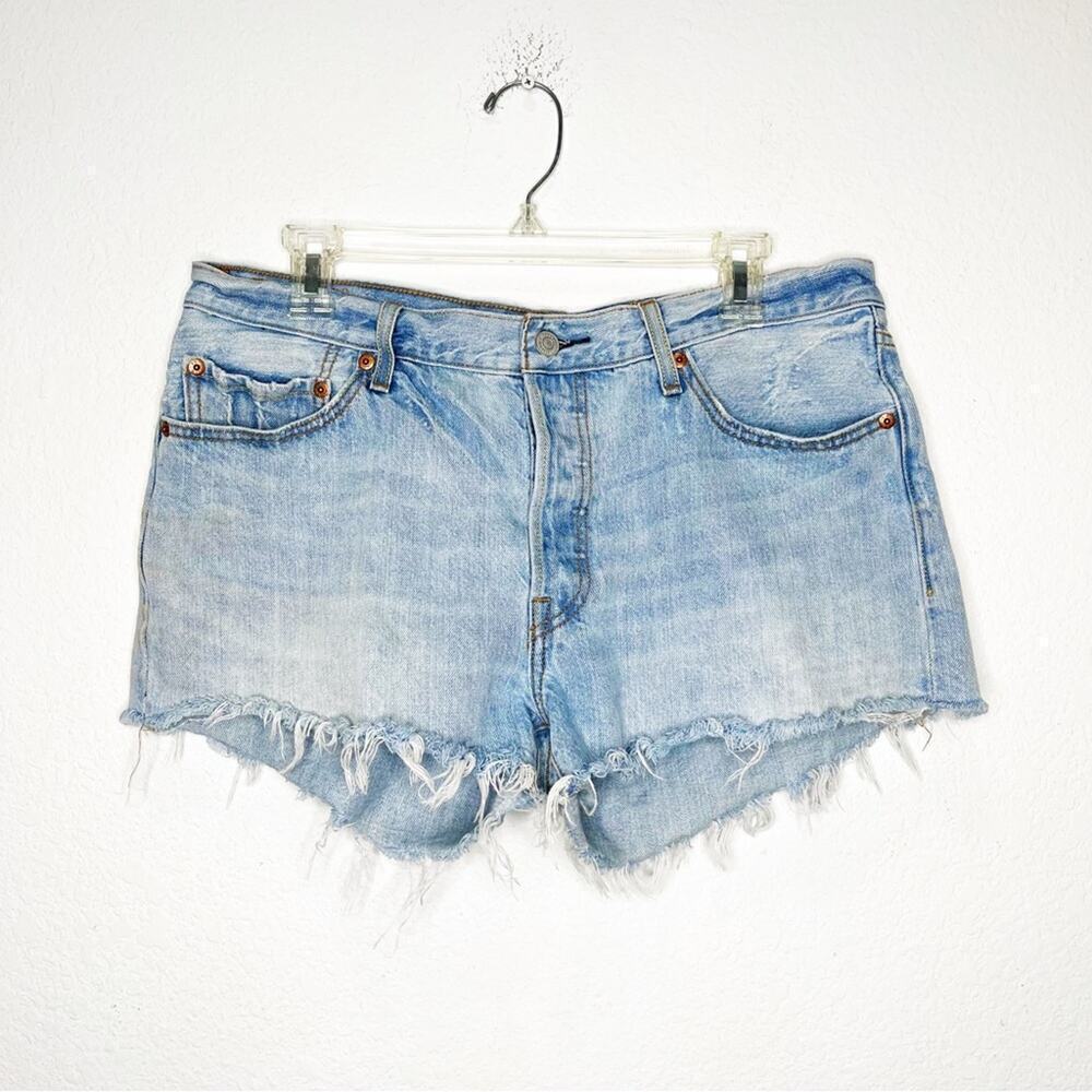 LEVI's 501 High Rise Raw Hem Rigid Denim Jeans Luxor Edge 32 Festival Music